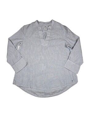 Vineyard Vines Blue White Striped Linen Blend Savannah Popover Tunic Womens Sz M